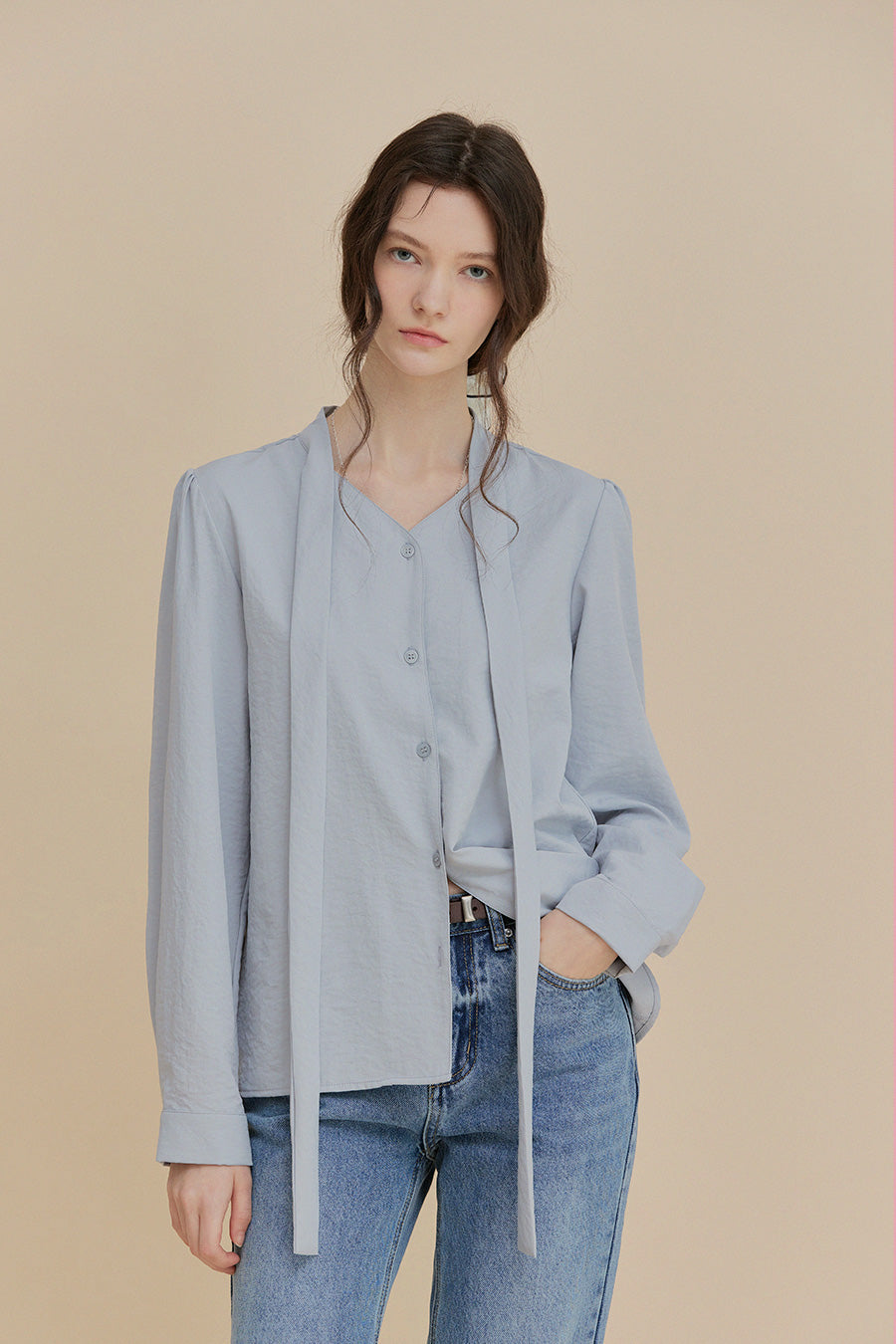 [TWEE] Piel Tie V Blouse-2
