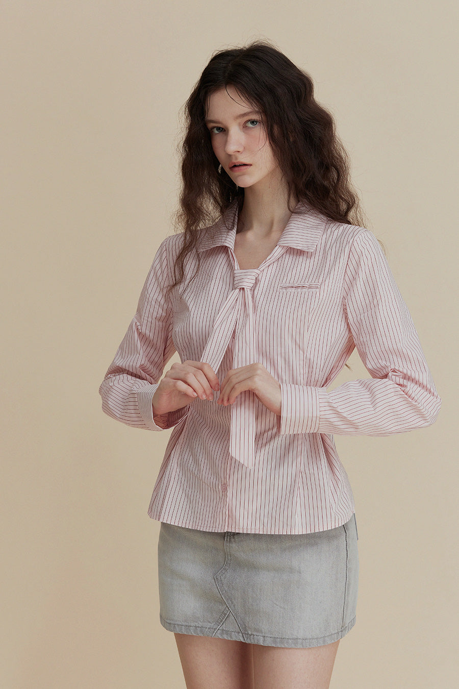 [TWEE] Varnish Tie Stripe Shirt-2