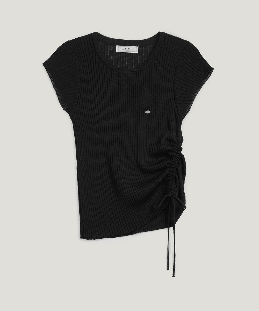 Holdy Asymmetrical String Short Sleeve Knit