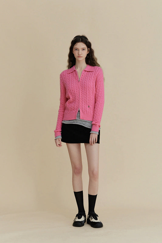 Roa Embroidery Twist Two-way Zip-up Knit