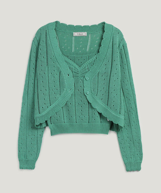 Zden Scatch Punching Knit Tank Cardigan Set