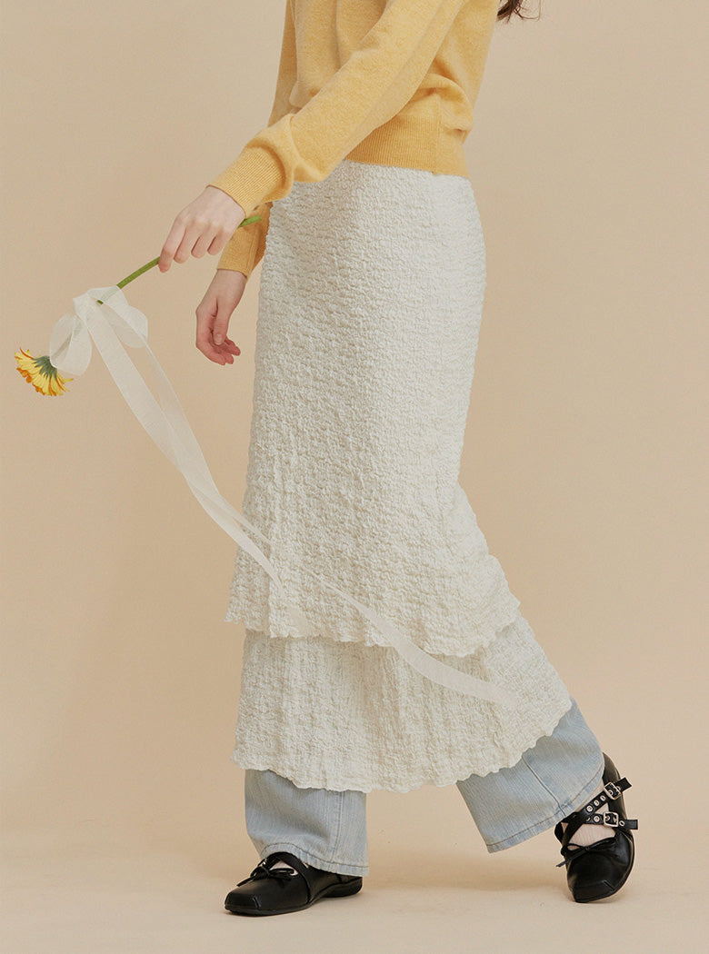 Neoze Layered Shirring Long Skirt