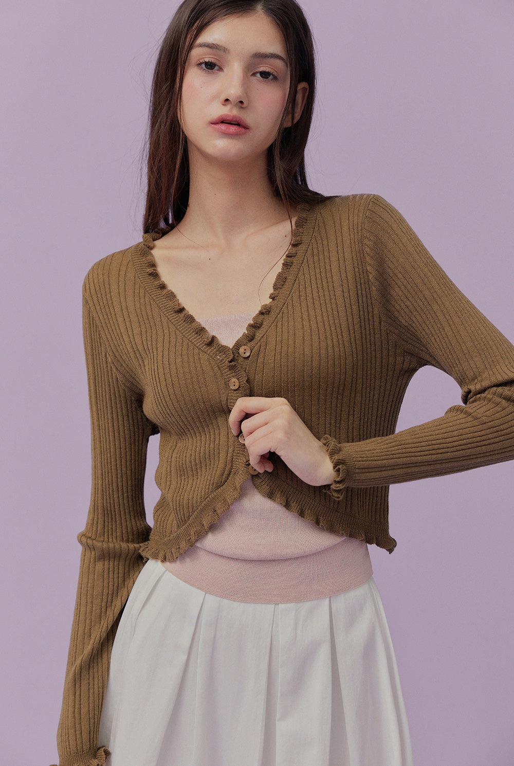 [TWEE] Soize ribbed frill cardigan-2