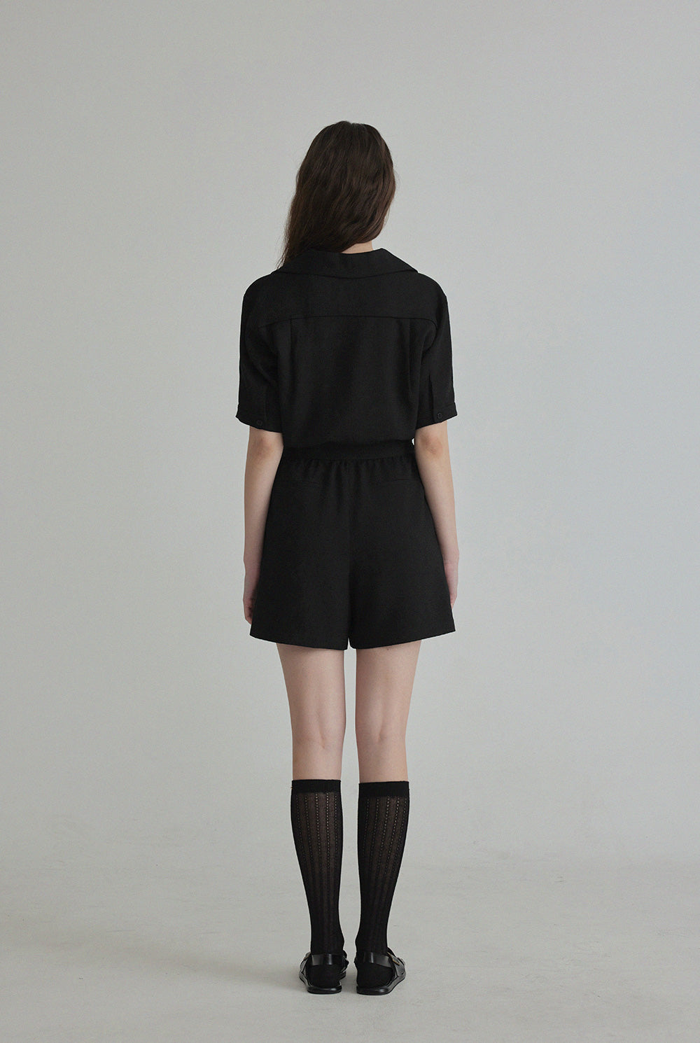 [TWEE] Rangde Tweed Collared Short-Sleeve Jumpsuit-3